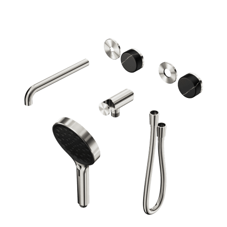 SERENITY SHOWER SYSTEM WITH SPOUT WITH MARQUINA BLACK HANDLE AND SERENITY HAND SHOWER TRIM KIT ONLY BRUSHED NICKEL (24E122BN)