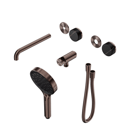 SERENITY SHOWER SYSTEM WITH SPOUT WITH MARQUINA BLACK HANDLE AND SERENITY HAND SHOWER TRIM KIT ONLY BRUSHED BRONZE (24E122BZ)