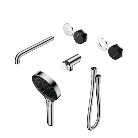 SERENITY SHOWER SYSTEM WITH SPOUT WITH MARQUINA BLACK HANDLE AND SERENITY HAND SHOWER TRIM KIT ONLY CHROME (24E122CH)