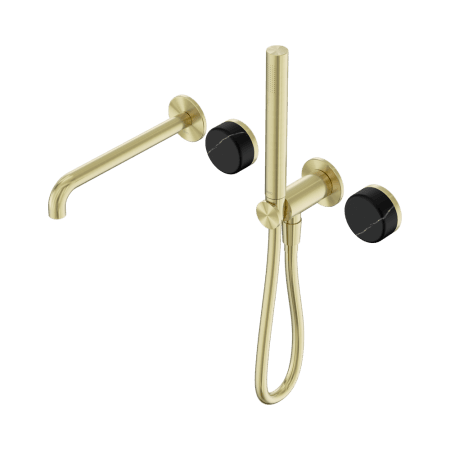 SERENITY SHOWER SYSTEM WITH SPOUT WITH MARQUINA BLACK HANDLE AND SLIM SHOWER BRUSHED GOLD (24E129BG)