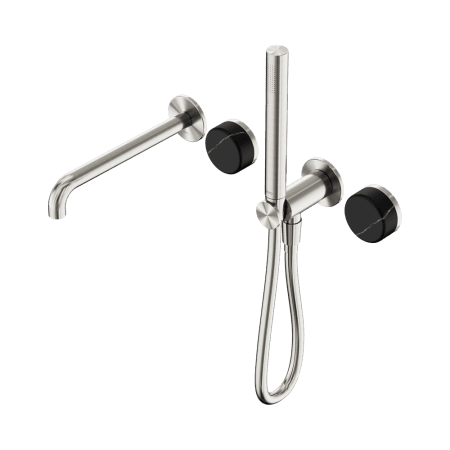 SERENITY SHOWER SYSTEM WITH SPOUT WITH MARQUINA BLACK HANDLE AND SLIM SHOWER BRUSHED NICKEL (24E129BN)