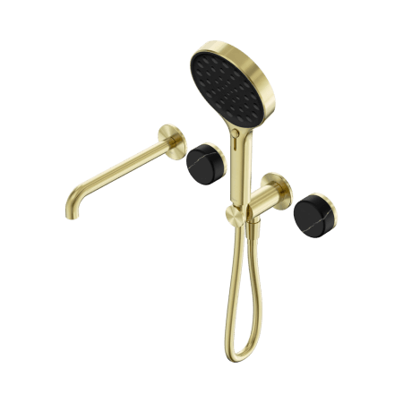 SERENITY SHOWER SYSTEM WITH SPOUT WITH MARQUINA BLACK HANDLE AND SERENITY HAND SHOWER BRUSHED GOLD (24E130BG)