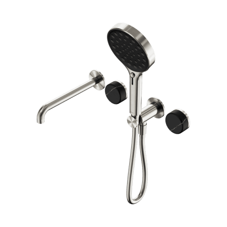 SERENITY SHOWER SYSTEM WITH SPOUT WITH MARQUINA BLACK HANDLE AND SERENITY HAND SHOWER BRUSHED NICKEL (24E130BN)