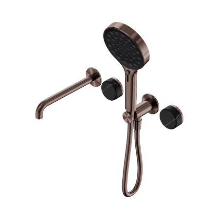 SERENITY SHOWER SYSTEM WITH SPOUT WITH MARQUINA BLACK HANDLE AND SERENITY HAND SHOWER BRUSHED BRONZE (24E130BZ)