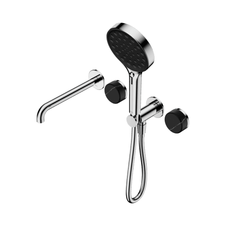 SERENITY SHOWER SYSTEM WITH SPOUT WITH MARQUINA BLACK HANDLE AND SERENITY HAND SHOWER CHROME (24E130CH)