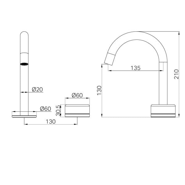 SERENITY BASIN MIXER ARC SPOUT WITH MARQUINA BLACK HANDLE BRUSHED BRONZE (24E133BZ)