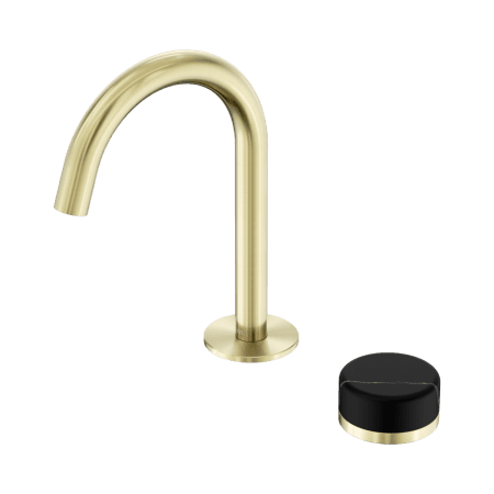 SERENITY BASIN MIXER ARC SPOUT WITH MARQUINA BLACK HANDLE BRUSHED GOLD (24E133BG)