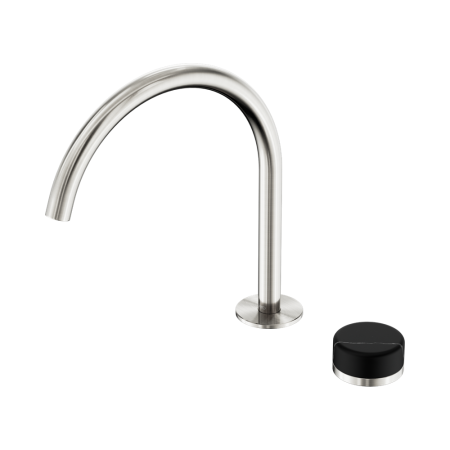 SERENITY BATH/KITCHEN MIXER ARC SPOUT WITH MARQUINA BLACK HANDLE BRUSHED NICKEL (24E134BN)