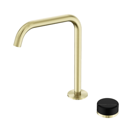 SERENITY BATH/KITCHEN MIXER EDGE SPOUT WITH MARQUINA BLACK HANDLE BRUSHED GOLD (24E136BG)
