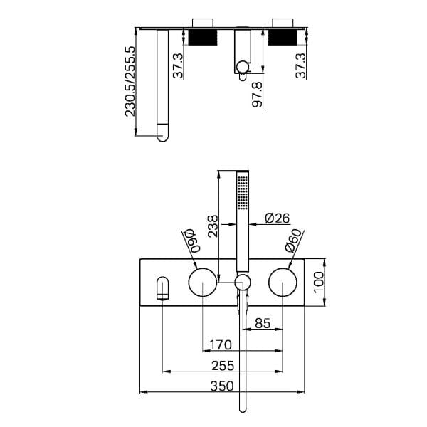Opal Progressive Shower System Separate With Spout 230/250MM Trim Kits Only Graphite (NR252003a230tGR/NR252003a250tGR)