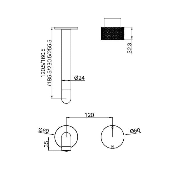 Opal Progressive Wall Basin/Bath Set Trim Kits Only 120/160/185/230/260mm Spout Graphite (NR252007at120GR/NR252007at160GR/NR252007at185GR/NR252007at230GR/NR252007at260GR)
