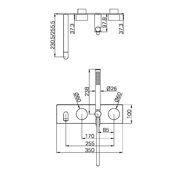 Kara Progressive Shower System With Spout 230/250MM Trim Kits Only Brushed Nickel (NR271903a230tBN/NR271903a250tBN)