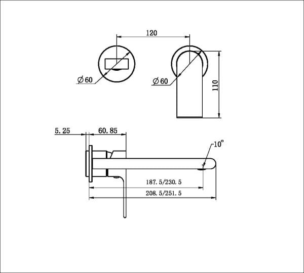 BIANCA WALL BASIN/BATH MIXER 187MM SEPARATE BACK PLATE TRIM KITS ONLY BRUSHED NICKEL (NR321510etBN / NR321510ftBN)