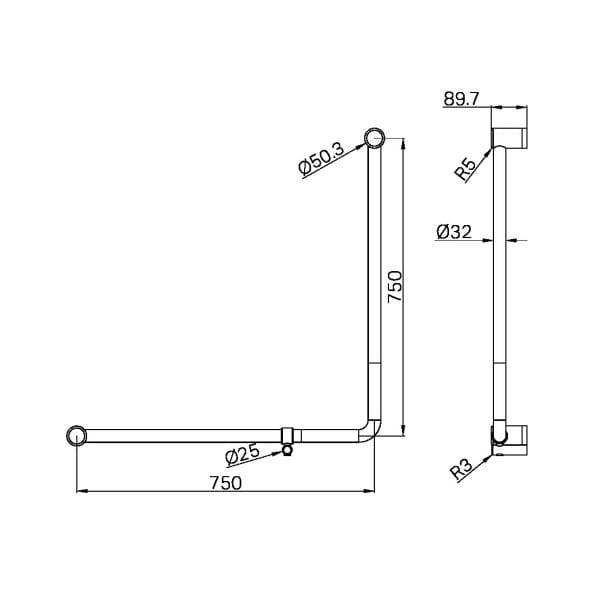 Mecca Care 32mm 90 Degree NZ4121 Accessible Toilet Grab Rail 750X750mm With Toilet Roll Holder Chrome (NRCR3290bhCH)