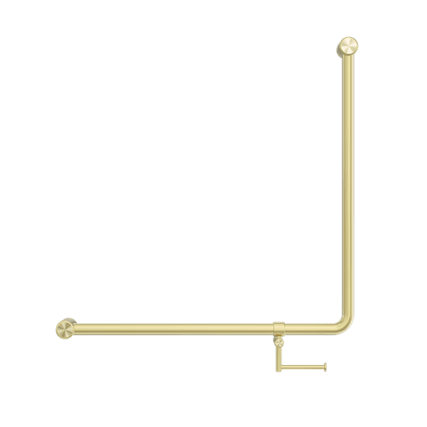 Mecca Care 32mm 90 Degree NZ4121 Accessible Toilet Grab Rail 750X750mm With Toilet Roll Holder Brushed Gold (NRCR3290bhBG)