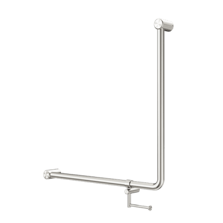 Mecca Care 32mm 90 Degree NZ4121 Accessible Toilet Grab Rail 750X750mm With Toilet Roll Holder Brushed Nickel (NRCR3290bhBN)