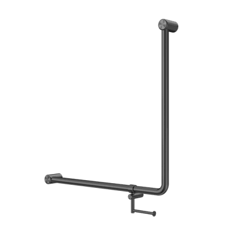 Mecca Care 32mm 90 Degree NZ4121 Accessible Toilet Grab Rail 750X750mm With Toilet Roll Holder Gun Metal (NRCR3290bhGM)
