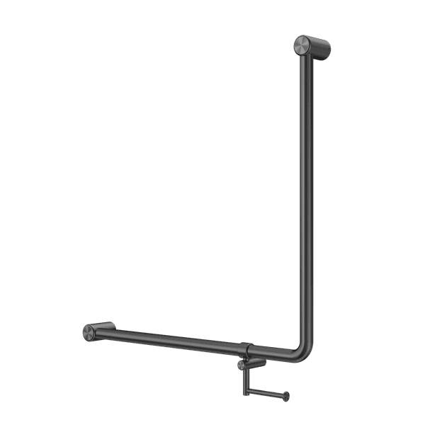 Mecca Care 32mm 90 Degree NZ4121 Accessible Toilet Grab Rail 750X750mm With Toilet Roll Holder Gun Metal (NRCR3290bhGM)