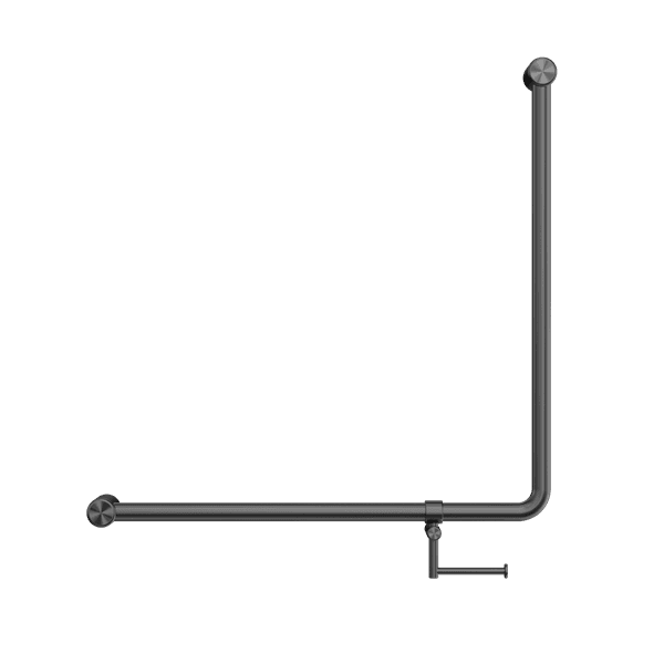 Mecca Care 32mm 90 Degree NZ4121 Accessible Toilet Grab Rail 750X750mm With Toilet Roll Holder Gun Metal (NRCR3290bhGM)