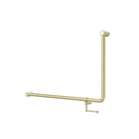 Mecca Care 32mm DDA Accessible Toilet 90 Degree Bent Tube Grab Rail 600X1000mm With Toilet Roll Holder Brushed Gold (NRCR3290ehBG)