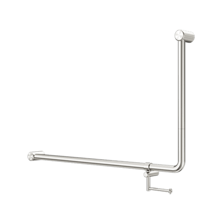 Mecca Care 32mm DDA Accessible Toilet 90 Degree Bent Tube Grab Rail 600X1000mm With Toilet Roll Holder Brushed Nickel (NRCR3290ehBN)