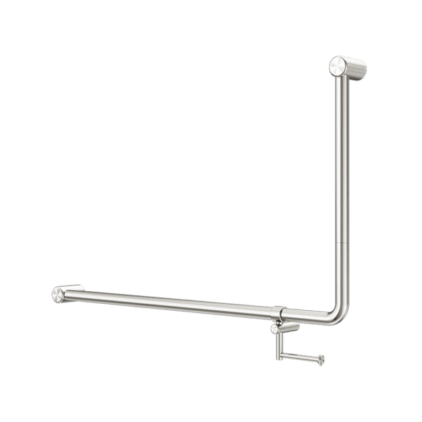 Mecca Care 32mm DDA Accessible Toilet 90 Degree Bent Tube Grab Rail 600X1000mm With Toilet Roll Holder Brushed Nickel (NRCR3290ehBN)