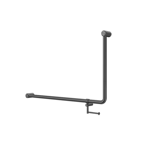 Mecca Care 32mm DDA Accessible Toilet 90 Degree Bent Tube Grab Rail 600X1000mm With Toilet Roll Holder Gun Metal (NRCR3290ehGM)