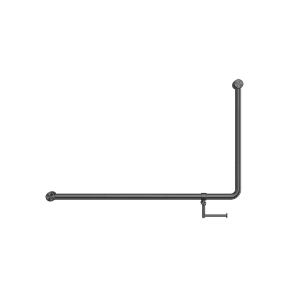 Mecca Care 32mm DDA Accessible Toilet 90 Degree Bent Tube Grab Rail 600X1000mm With Toilet Roll Holder Gun Metal (NRCR3290ehGM)