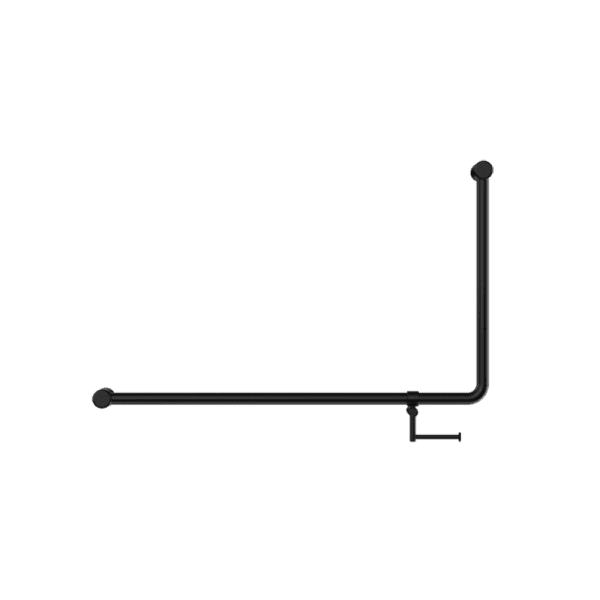 Mecca Care 32mm DDA Accessible Toilet 90 Degree Bent Tube Grab Rail 600X1000mm With Toilet Roll Holder Matte Black (NRCR3290ehMB)