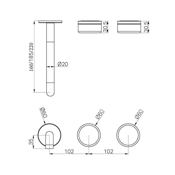 Serenity Wall Basin Set 160/185/220mm Offset spout With Carrara Handle Trim Kit Only Brushed Bronze (24D092BZ/24D098BZ/24D104BZ)