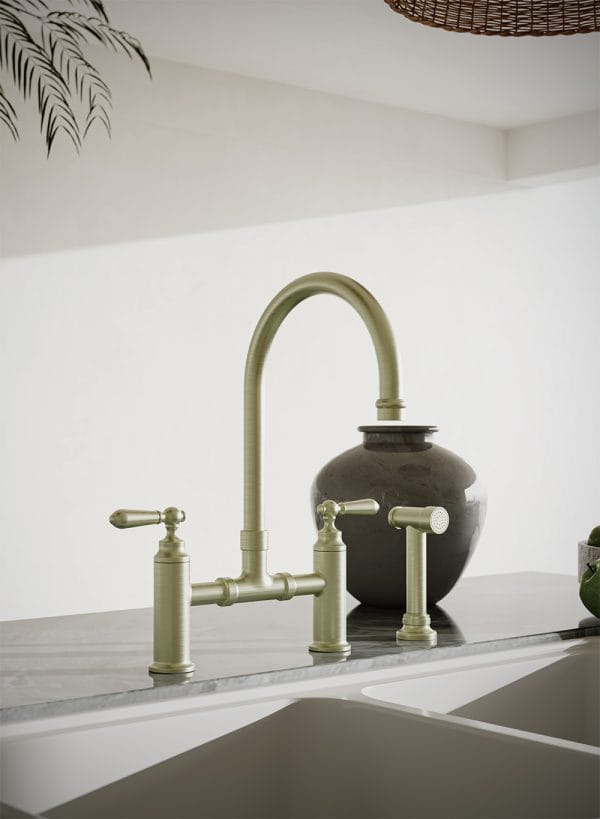 York Bridge Kitchen Set With Hand Spray Aged Brass (NR692108aAB)