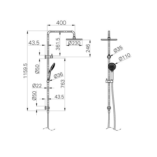Round Twin Shower With Air Shower I Brushed Nickel (NR250805d01BN)