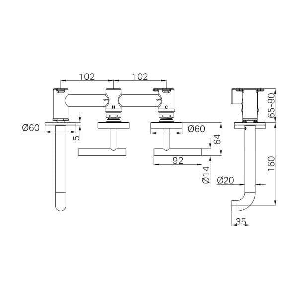 Mecca Lever Wall Basin/Bath Set 160mm Offset Spout Brushed Nickel (25D009BN)