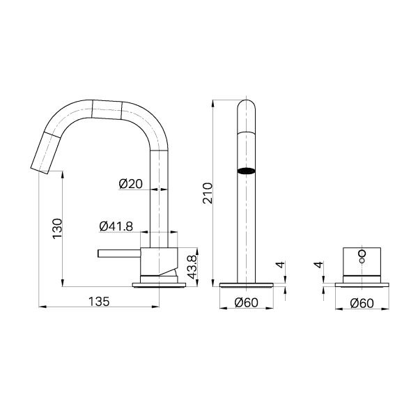 Mecca Hob Baisn Mixer Set Edge Spout Brushed Nickel (NR221901hBN)