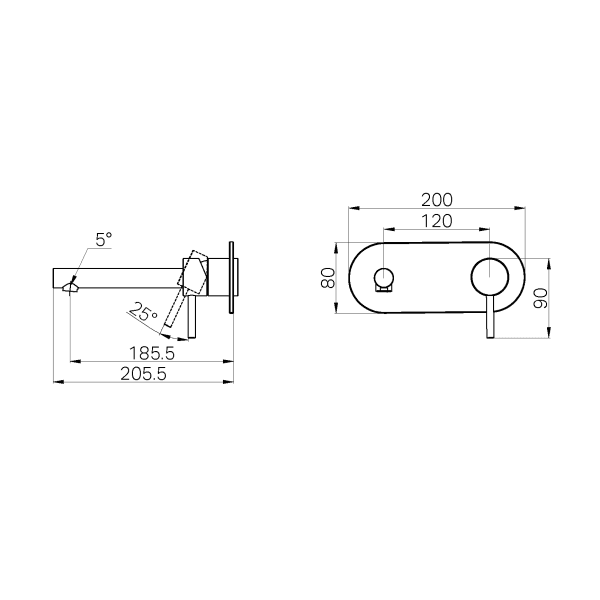 Dolce II Wall Basin/Bath Mixer Trim Kits Only Chrome (25B007CH)