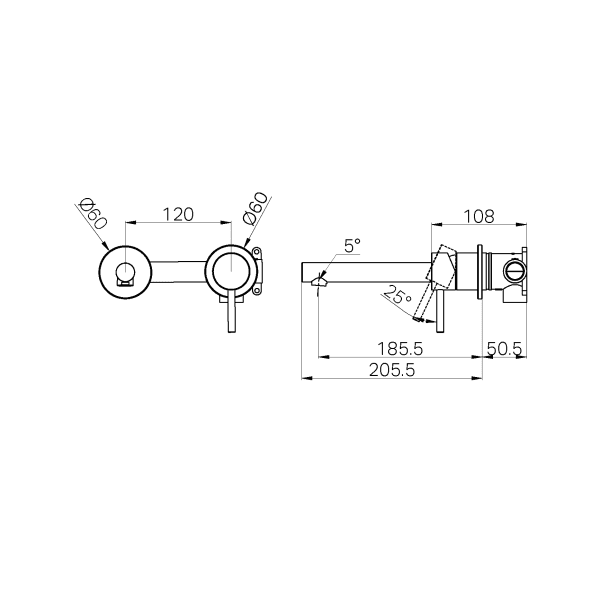 Dolce II Wall Basin/Bath Mixer Separate Back Plate Chrome (25B008CH)