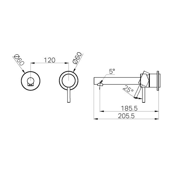 Dolce II Wall Basin/Bath Mixer Separate Back Plate Trim Kits Only Chrome (25B009CH)